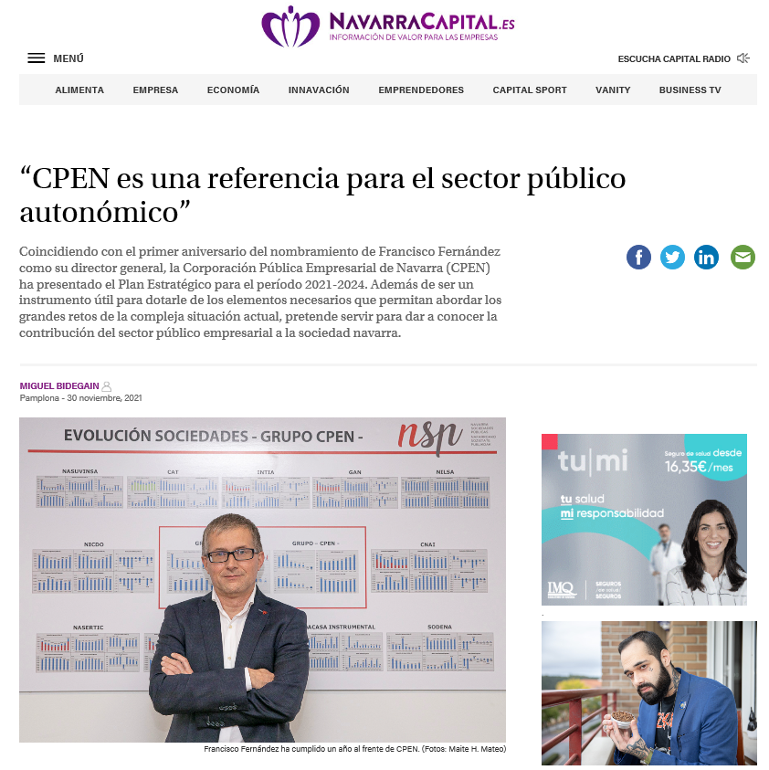 Fotografia del pantallazo de la noticia en la edición online de Navarra Capital
