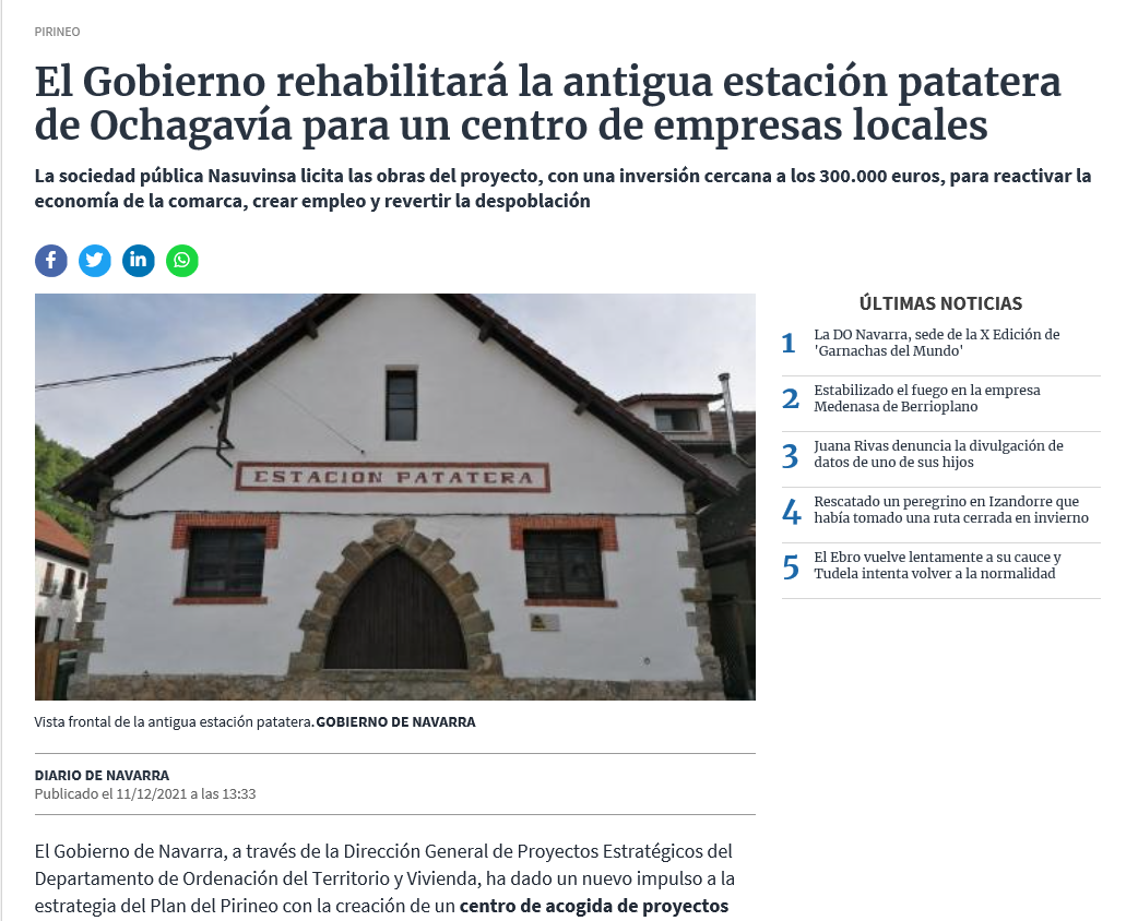 Fotografia del pantallazo de la noticia en la edición online del Diario de Navarra