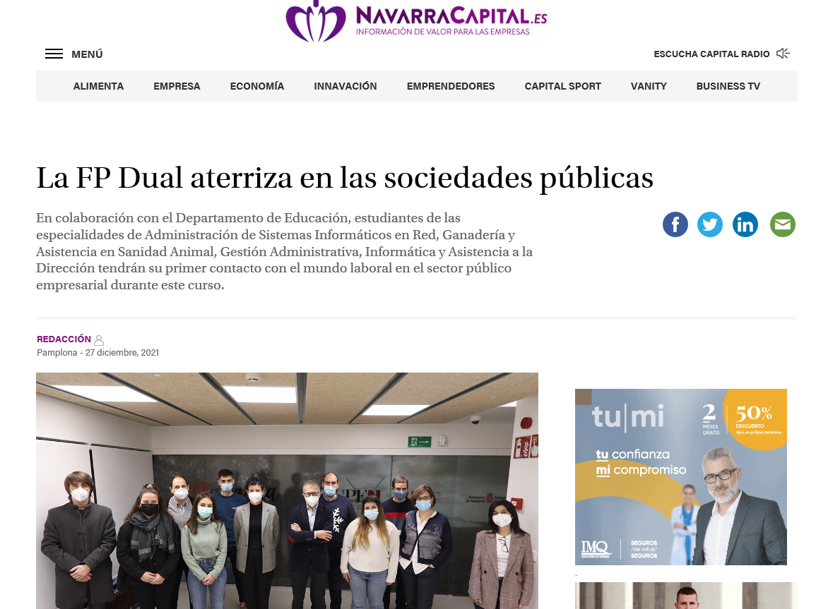 Fotografia del pantallazo de la noticia en la edición online de Navarra Capital