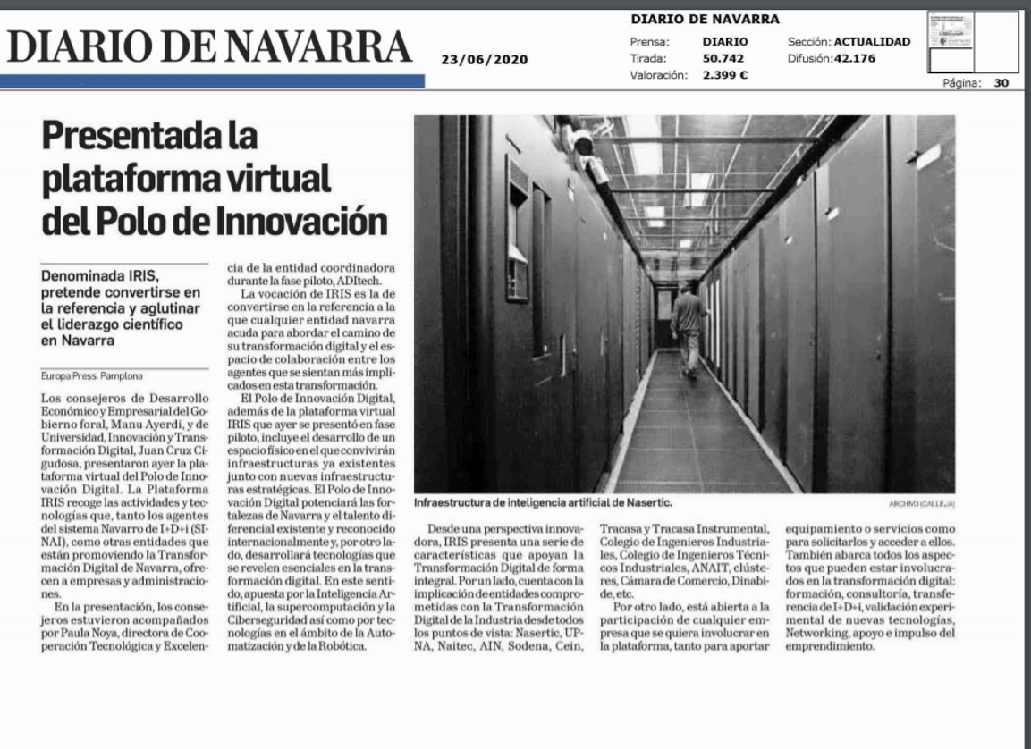 Recorte de la noticia en Diario de Navarra