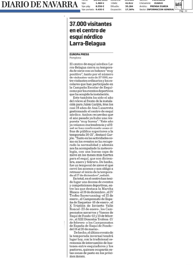 Fotografia del pantallazo de la noticia en la edición impresa del Diario de Navarra