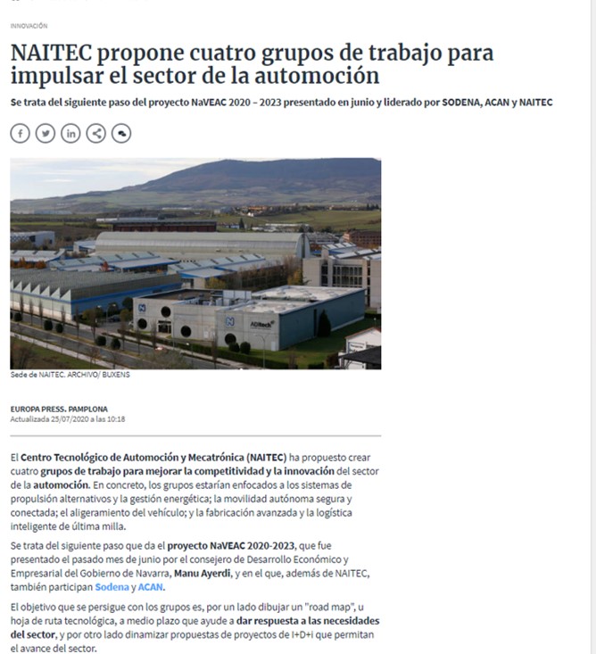 Pantallazo de la noticia publicada en la versión digital de Diario de Navarra