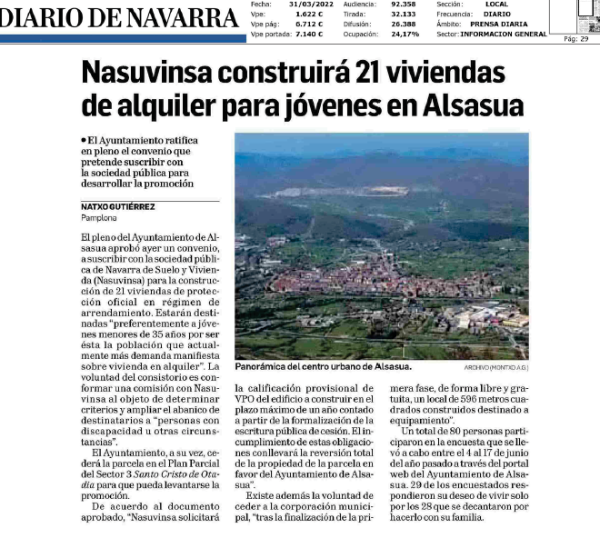 Fotografia del pantallazo de la noticia en la edición impresa del Diario de Navarra
