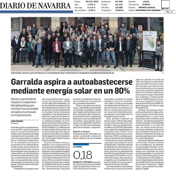 Fotografia del pantallazo de la noticia en la edición impresa del Diario de Navarra