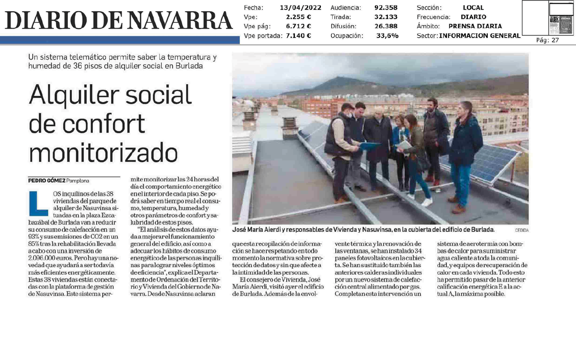 Fotografia del pantallazo de la noticia en la edición impresa del Diario de Navarra