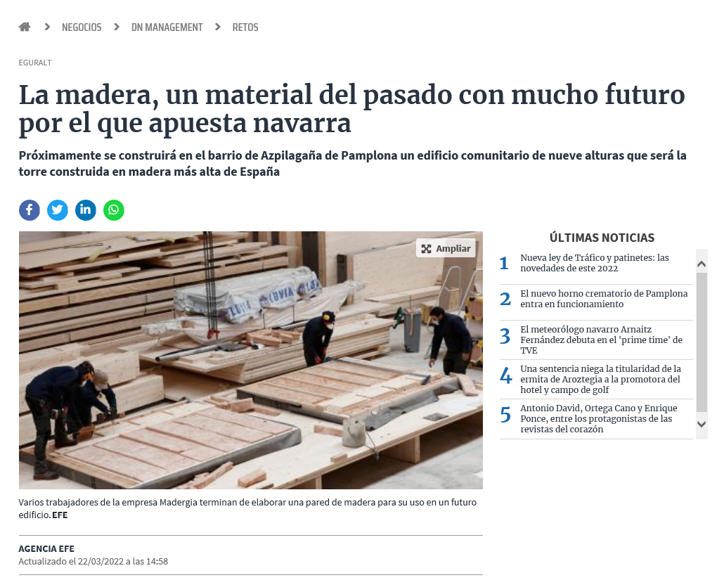 Fotografia del pantallazo de la noticia en la edición online del Diario de Navarra
