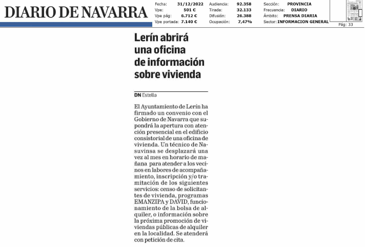 Fotografía del pantallazo de la noticia en la edición impresa del Diario de Navarra