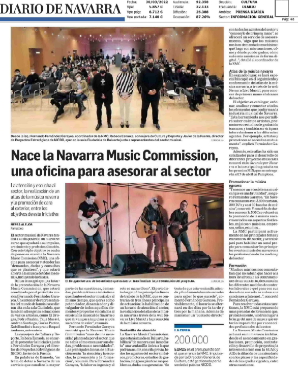 Fotografia del pantallazo de la noticia en la edición impresa del Diario de Navarra