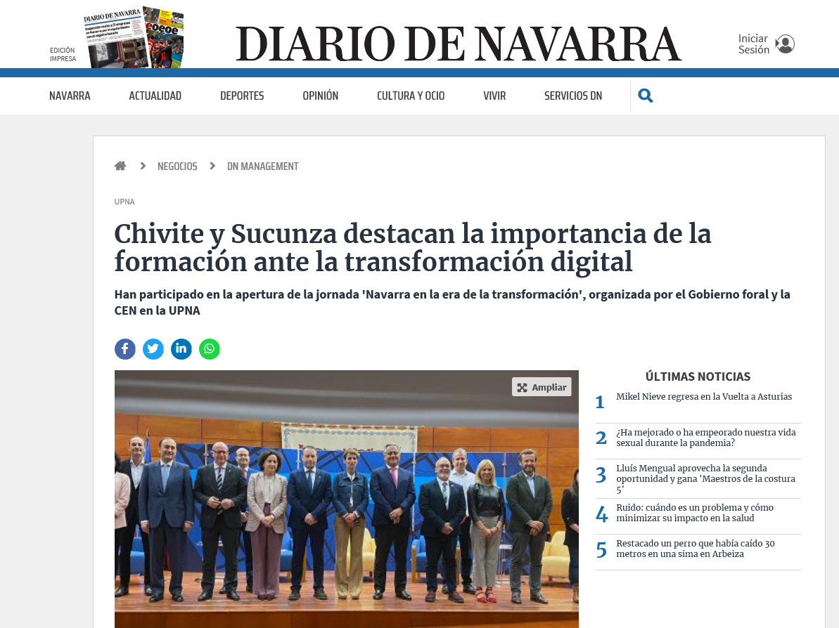 Fotografia del pantallazo de la noticia en la edición online del Diario de Navarra