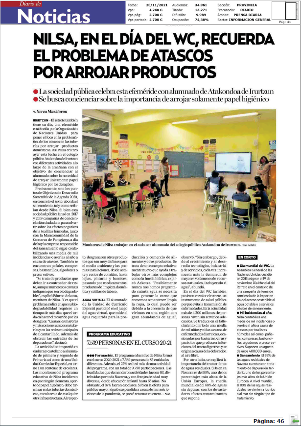 Fotografía del pantallazo de la noticia en la edición impresa del Diario de Noticias