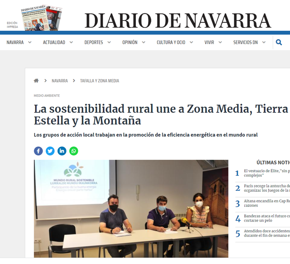 Pantallazo de la noticia recogida en la versión digital de Diario de Navarra