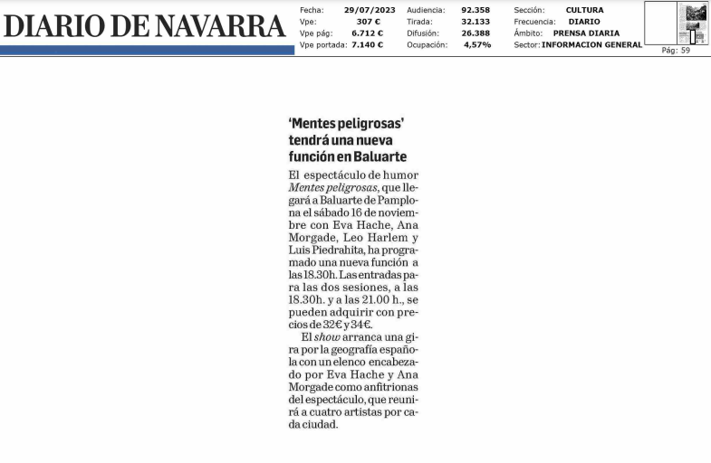 Fotografía del pantallazo de la noticia impresa de Diario de Navarra