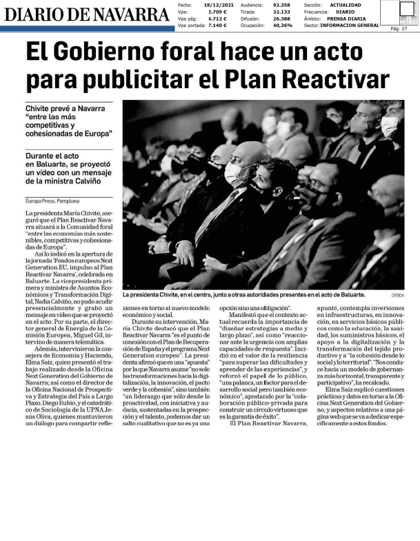 Fotografia del pantallazo de la noticia en la edición impresa del Diario de Navarra