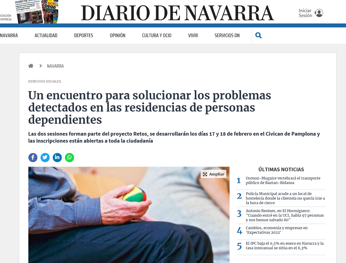 Fotografia del pantallazo de la noticia en la edición online del Diario de Navarra