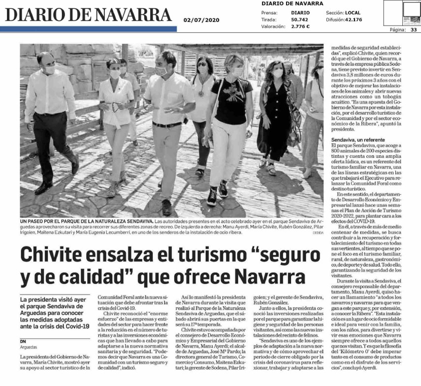 Página dedicada por Diario de Navarra a la reapertura de Sendaviva
