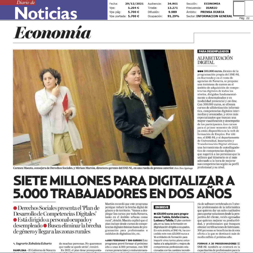 Fotografia del pantallazo de la noticia en la edición impresa del Diario de Noticias