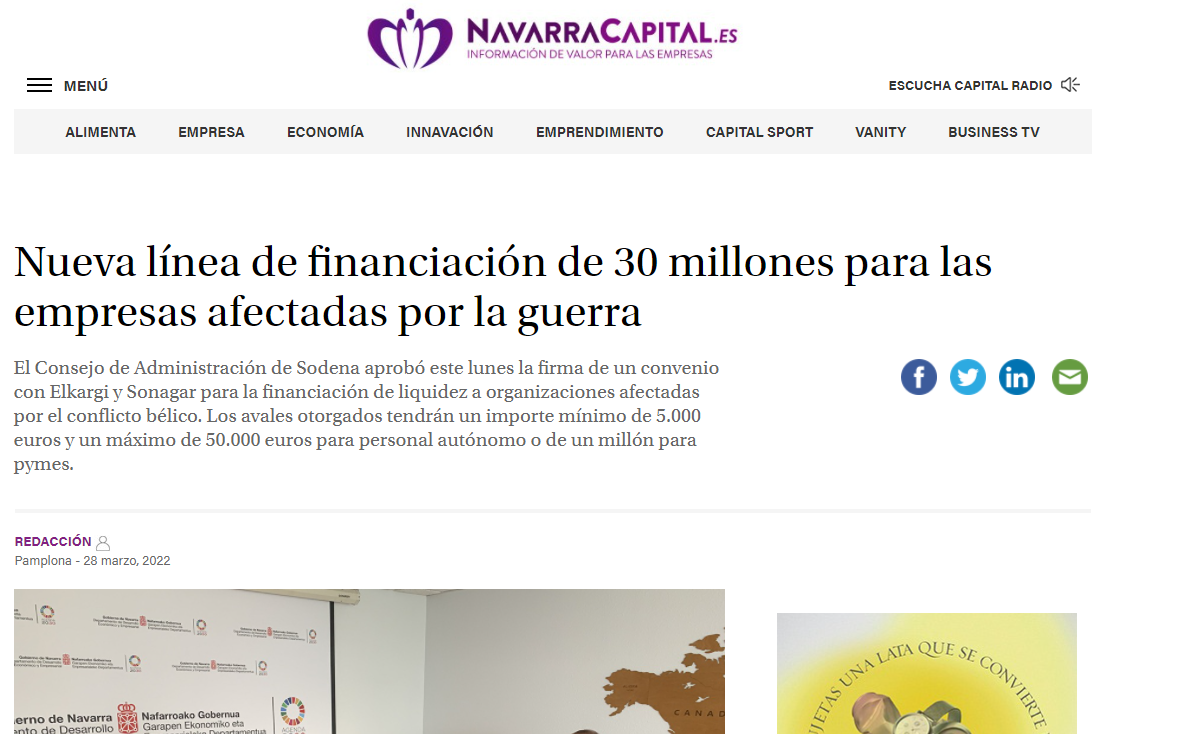 Fotografia del pantallazo de la noticia en la edición online de Navarra Capital