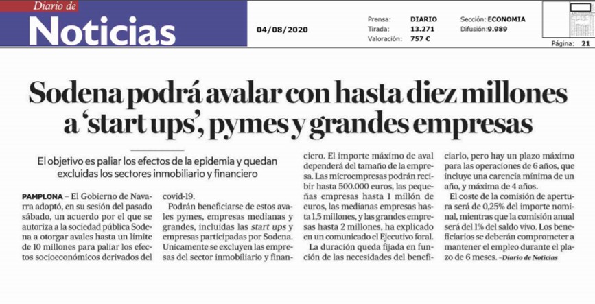 Recorte de la noticia publicada en la edición impresa de Diario de Noticias