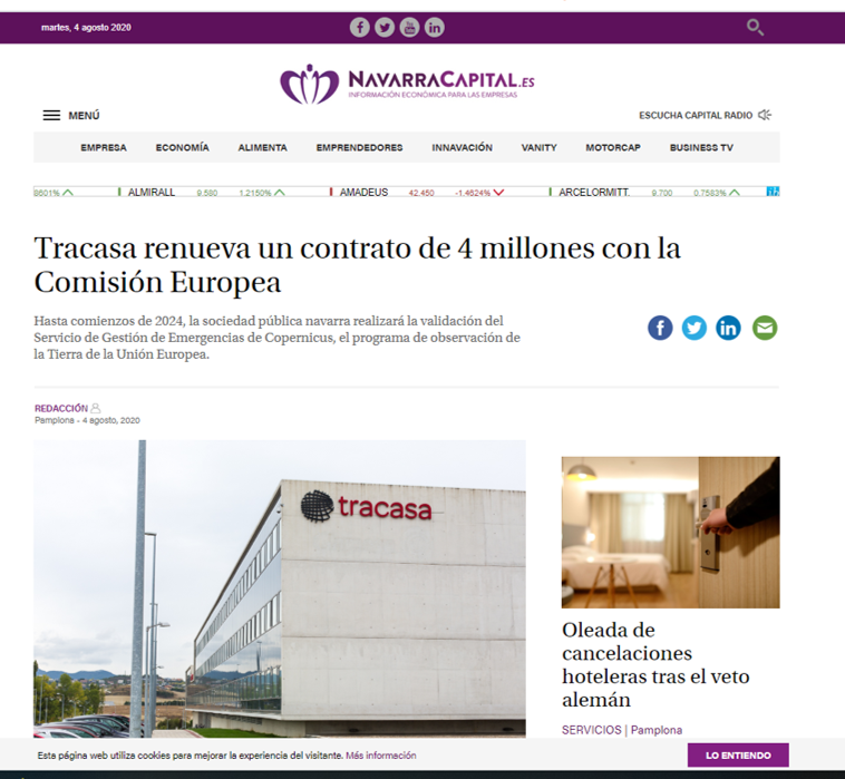 Pantallazo de la noticia recogida en Navarra Capital