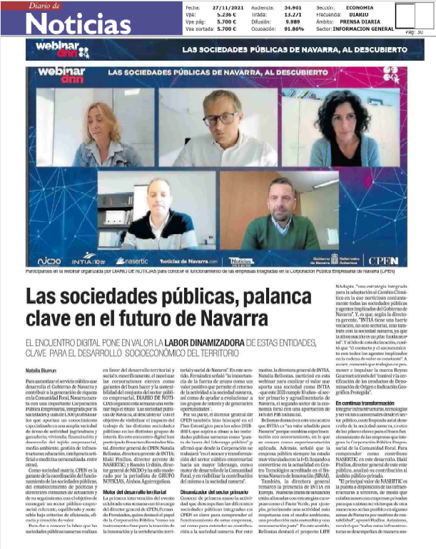 Fotografía del pantallazo de la noticia en la edición impresa del Diario de Noticias