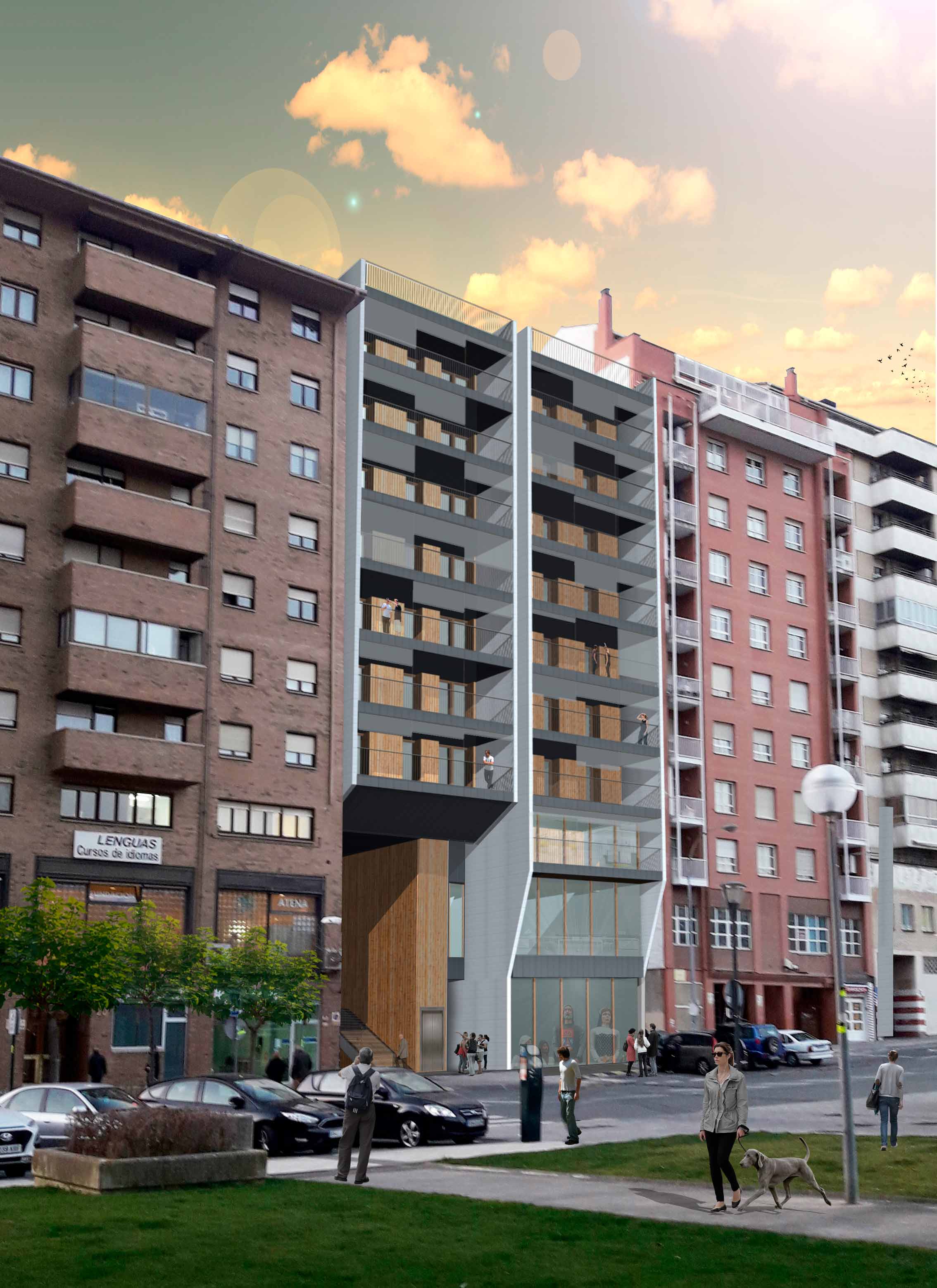 Recreación del edificio Passivhaus, construido en madera y energéticamente autosuficiente con biomasa y fotovoltaica
