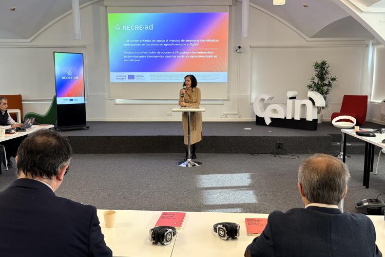 La directora de CEIN hablando en un atril al publico