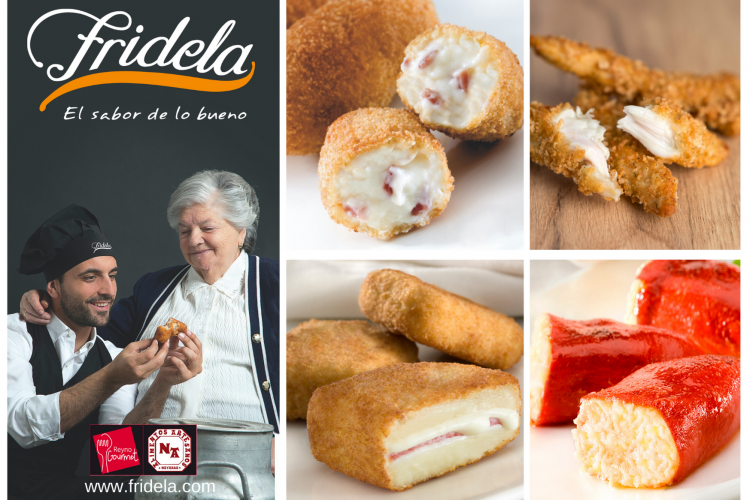 Fotografía de un hombre y una mujer y varios fritos caseros.