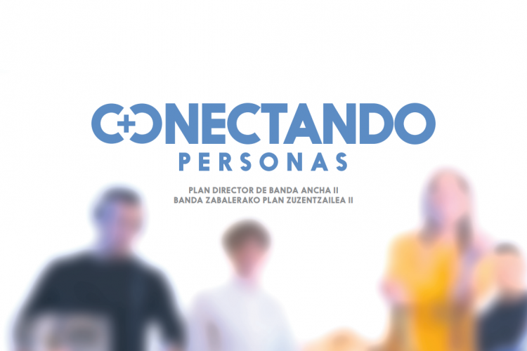 Fotografía con cuatro personas difuminadas y la frase conectando personas en azul.