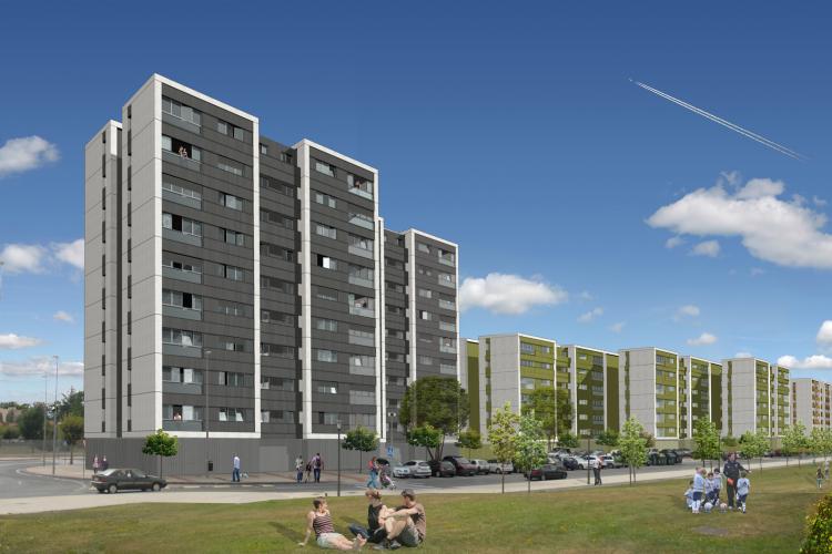 Fotografía de una recreación virtual de unos edificios.