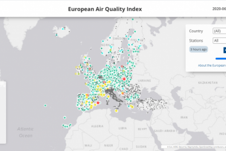 Imagen del mapa del Índice Europeo de Calidad del Aire.