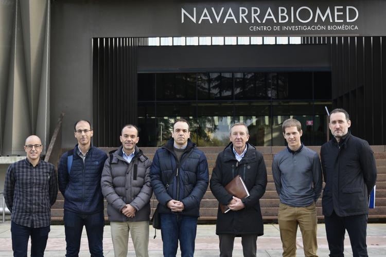 De izda. a dcha. Jorge Marín (Navarrabiomed); Juan Pablo Martínez (CHN); Gonzalo Etayo (Nasertic); Jorge Jiménez (Nasertic); Roberto Clerigué (iTracasa); Mikel Galar (UPNA) y Carlos Aranda (iTracasa).