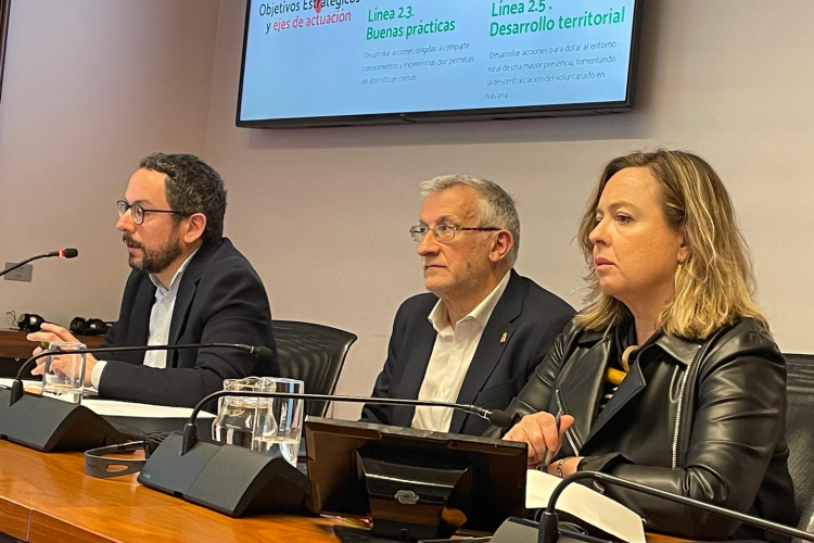 Fotografía del vicepresidente Taberna en su comparecencia de hoy en el Parlamento de Navarra, junto a Joseba Asiain.  