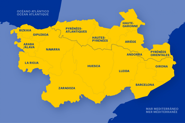 Fotografía del ámbito territorial de cooperación transfronteriza de la Comunidad de Trabajo de los Pirineos.