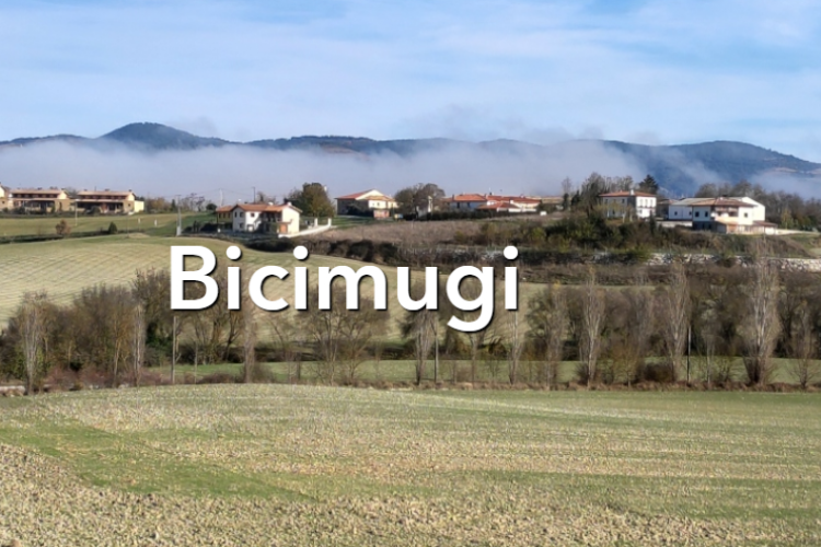 Fotografia de un paisaje y el titulo de bicimugi integrado