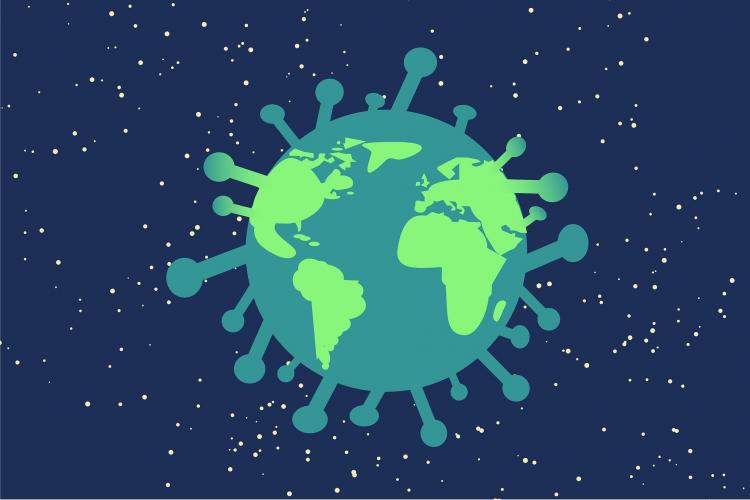 Imagen del COVID19 alusiva a su afecctación global. El nuevo proyecto liderado por la sociedad pública Nasuvinsa estudiará el impacto a nivel interregional de escenarios de crisis como los provocados por el coronavirus.