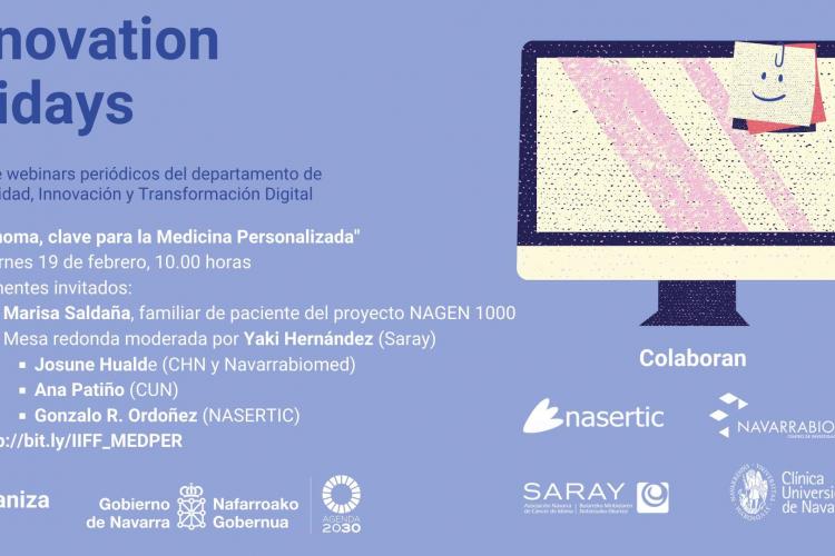 Cartel promocional del evento. Conun fondo morado y el dibujo de un ordenador. 