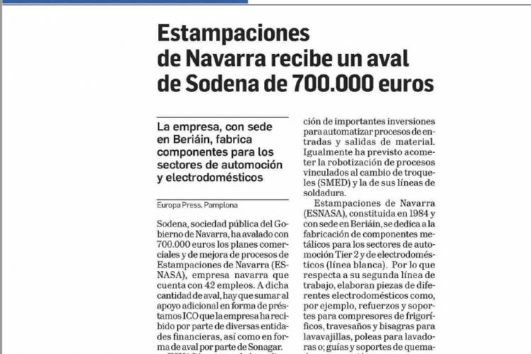 Recorte de la noticia publicada en la edición impresa de Diario de Navarra