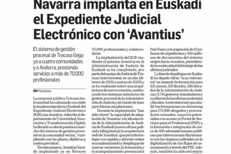 Fotografía del pantallazo de la noticia impresa de Diario de Navarra