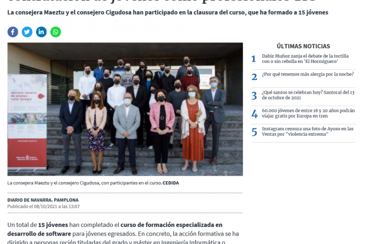 Fotografia del pantallazo de la noticia en la edición online del Diario de Navarra