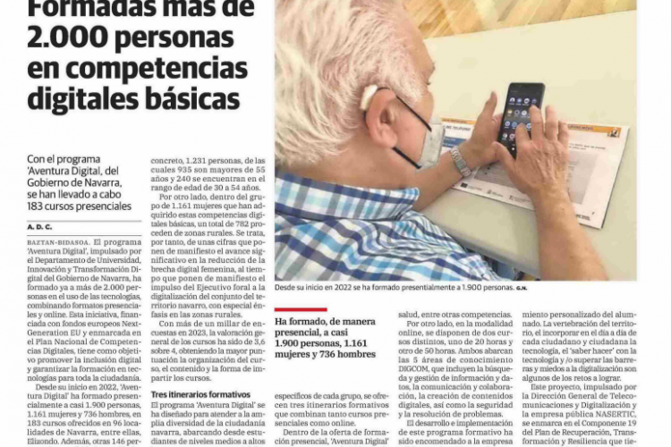 Fotografía del pantallazo de la noticia impresa de Diario Vasco