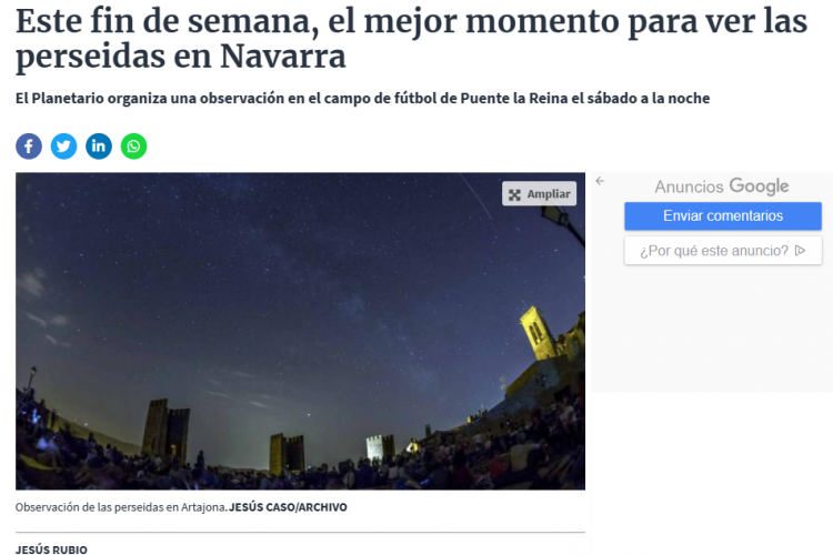 Fotografía del pantallazo de la noticia online de Diario de Navarra