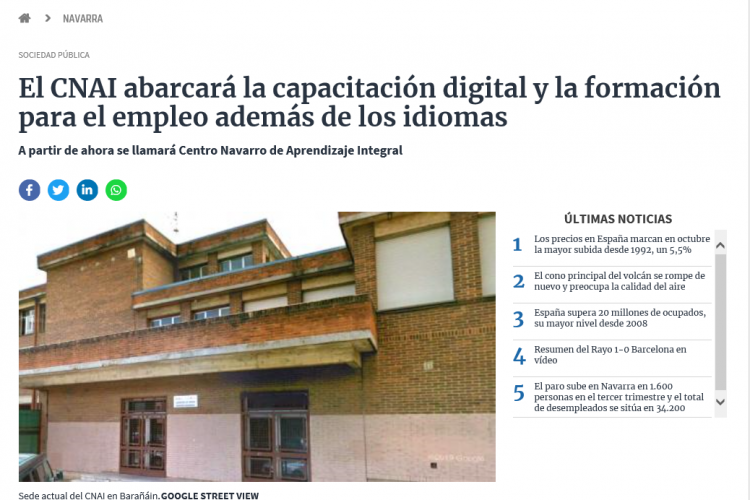 Fotografía del pantallazo de la noticia en la edición digital de Diario de Navarra.