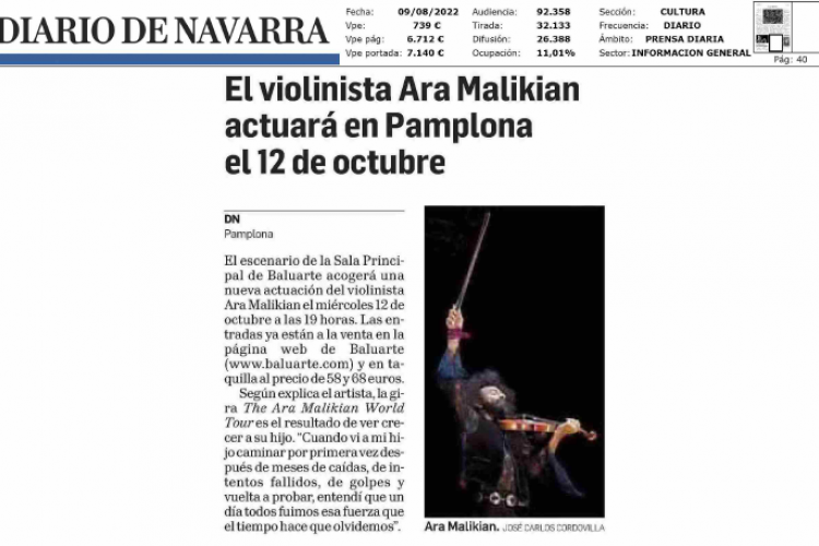 Fotografía del pantallazo de la noticia en la edición impresa del Diario de Navarra