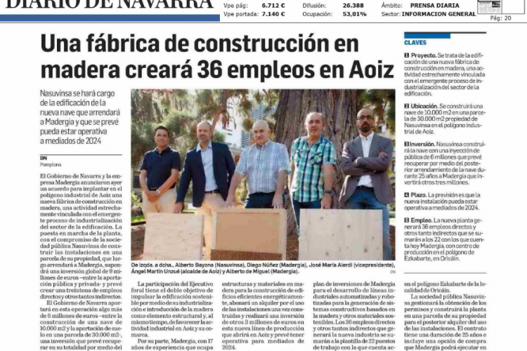 Fotografía del pantallazo de la noticia en la edición impresa del Diario de Navarra