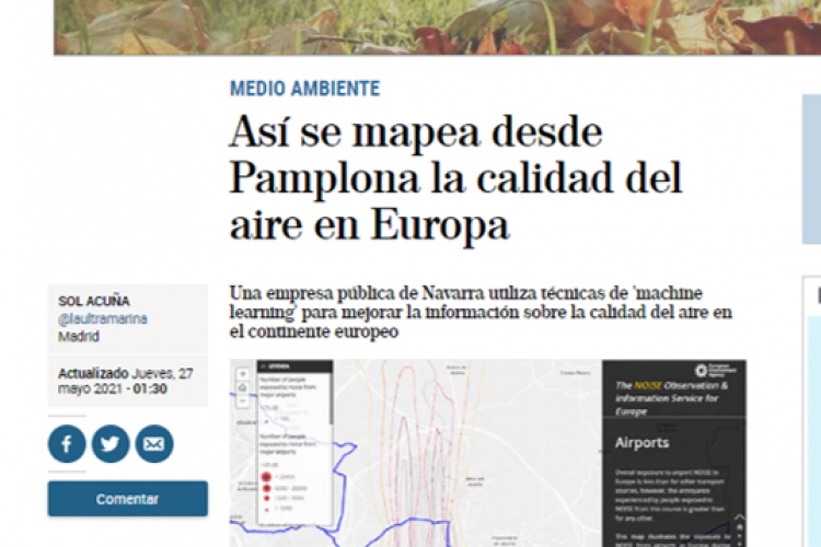Pantallazo del reportaje de elmundo.es, donde se lee el títular, se ve el subtítulo y una imagen de un gráfico que recoge la contaminación acústica