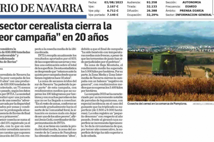 Fotografía del pantallazo de la noticia impresa de Diario de Navarra