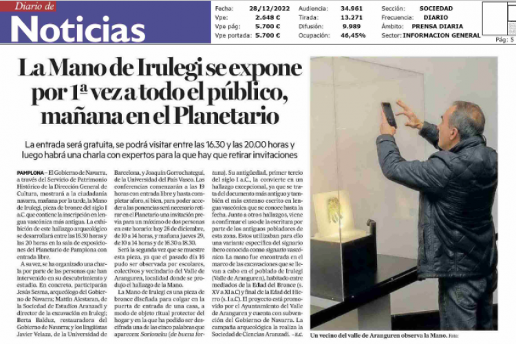 Fotografía del pantallazo de la noticia en la edición impresa del Diario de Noticias