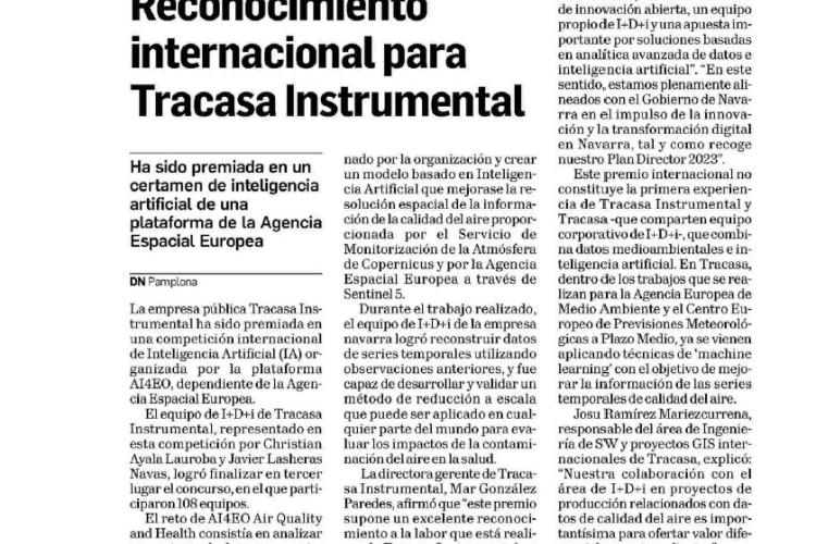 Fotografia del pantallazo de la noticia en la edición impresa del Diario de Navarra