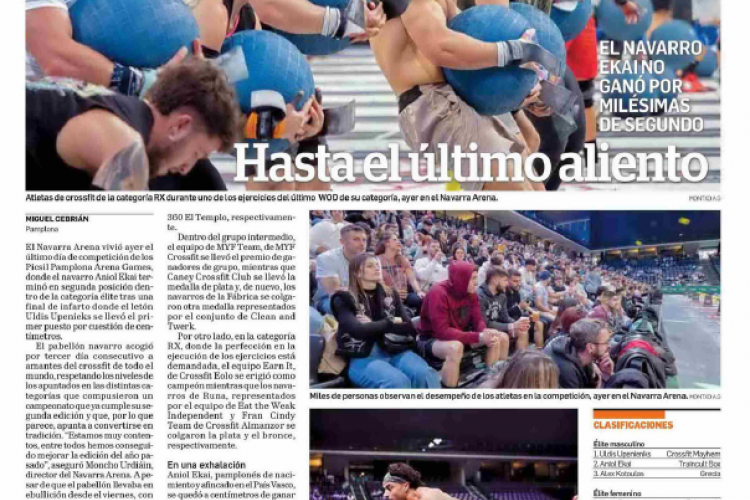 Fotografía del pantallazo de la noticia en la edición impresa del Diario de Navarra