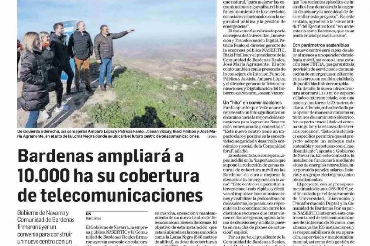 Fotografía del pantallazo de la noticia en la edición impresa del Diario de Navarra